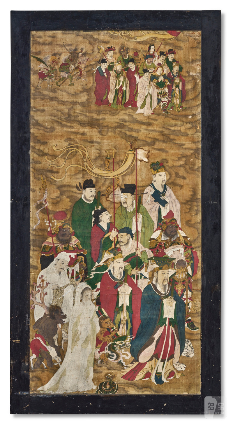 清十八世紀 道教人物水陸畫 設色娟本 畫框  CHINA, QING DYNASTY, 18TH CENTURY - 图2